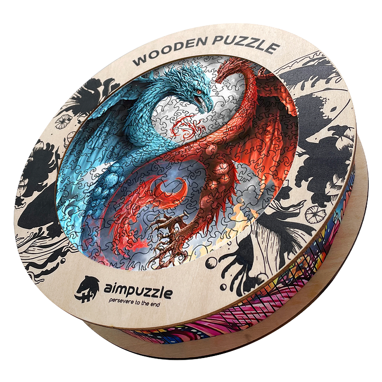 Red and Blue Dragon Yin Yang Wooden Jigsaw Puzzle - aimpuzzle