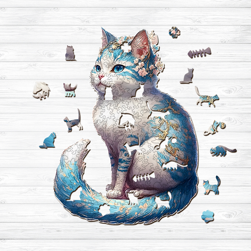 Wondering Blue Tailed Cat Wooden Jigsaw Puzzle - aimpuzzle