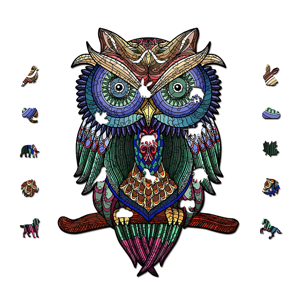 Owl on a branch Wooden Jigsaw Puzzle - aimpuzzle