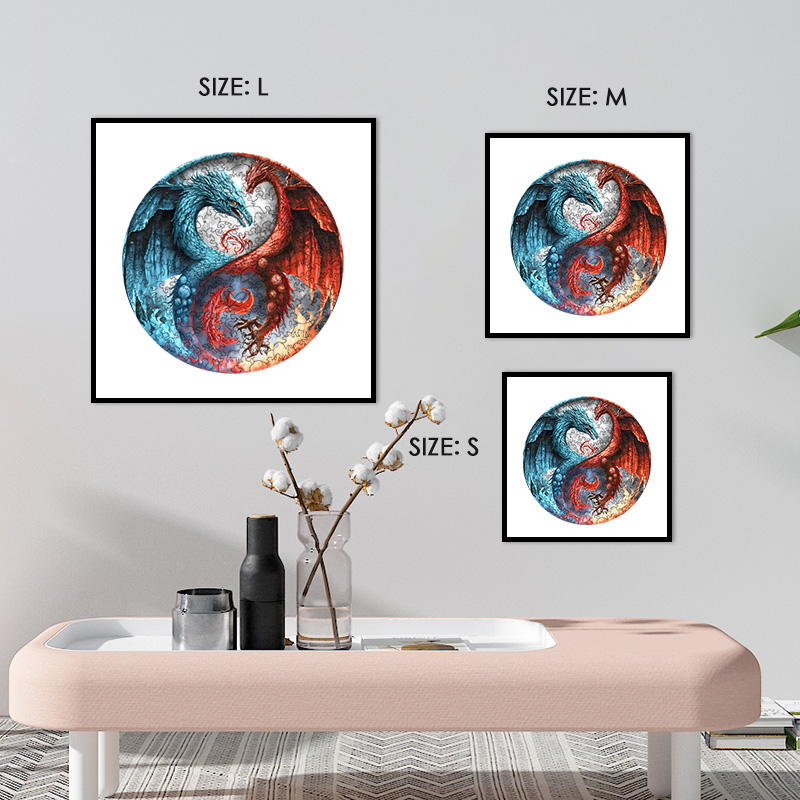 Red and Blue Dragon Yin Yang Wooden Jigsaw Puzzle - aimpuzzle