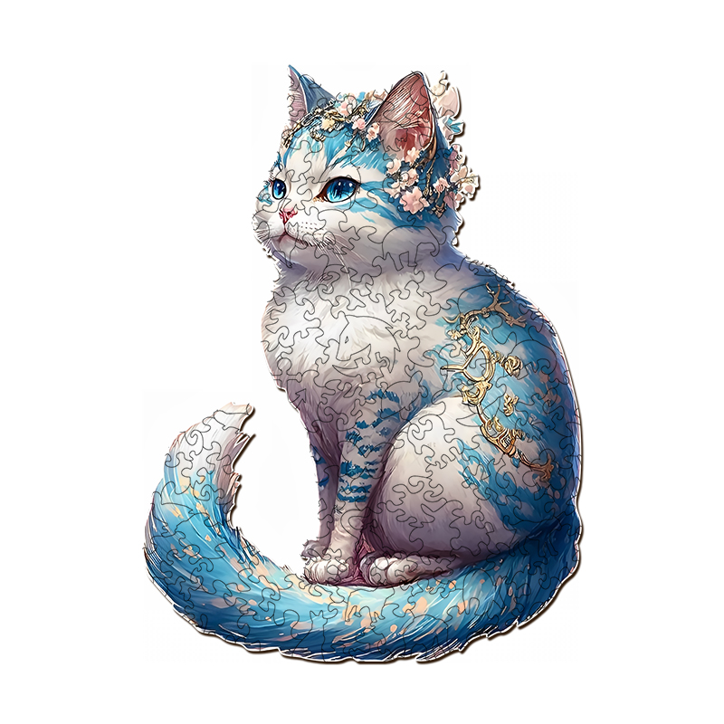 Wondering Blue Tailed Cat Wooden Jigsaw Puzzle - aimpuzzle