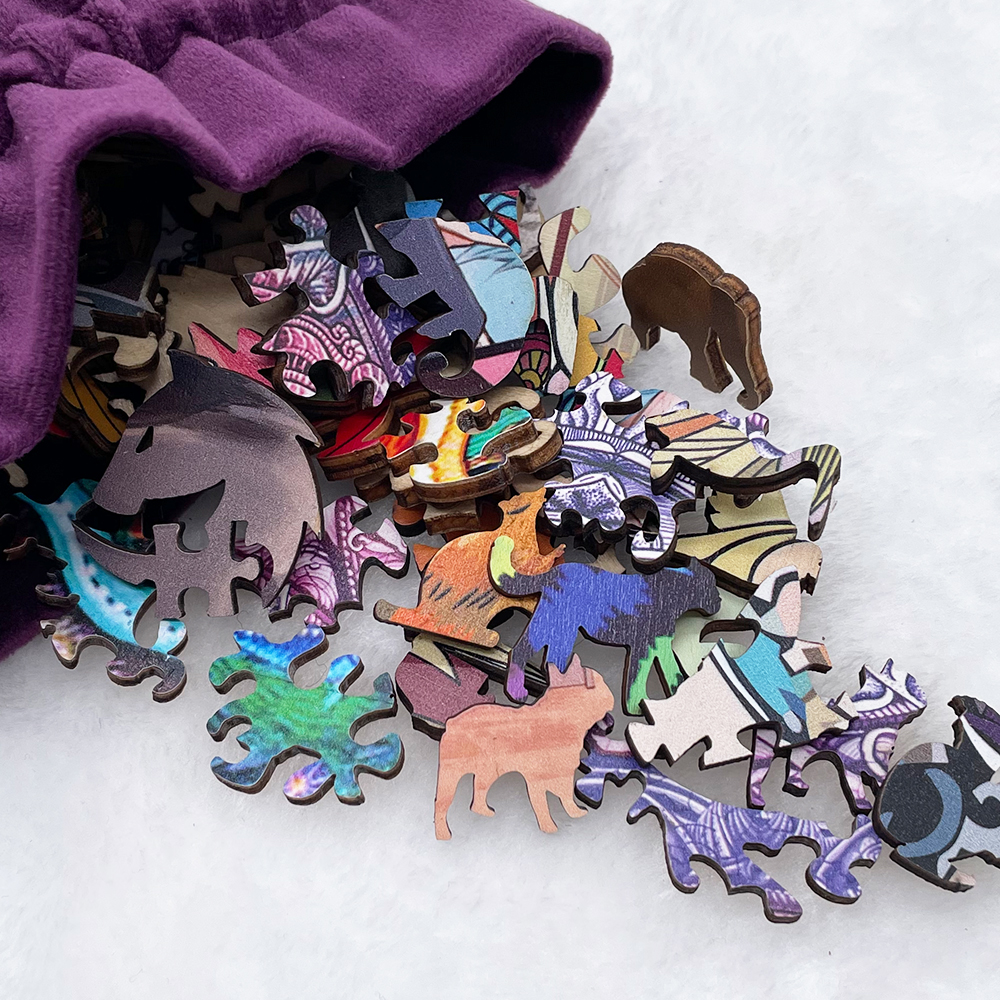 Wondering Blue Tailed Cat Wooden Jigsaw Puzzle - aimpuzzle